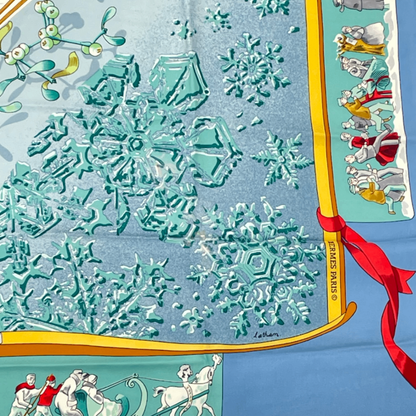 Hermes Carre 90 Neige D'antan Last Year's Snow 100% Silk Scarf Blue