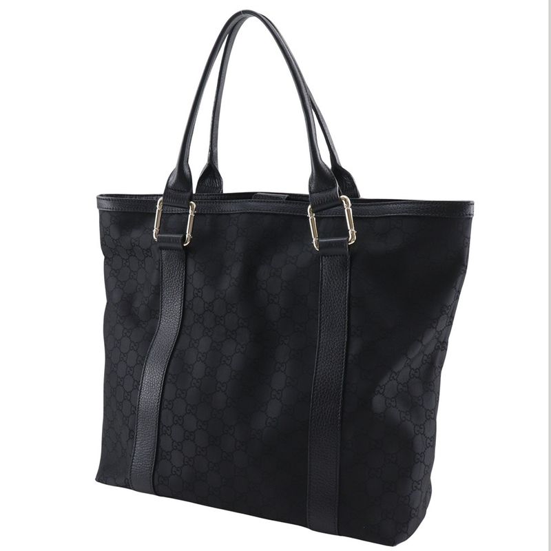 Gucci GG Outlet 341536 Nylon Canvas Black Unisex Tote Bag
