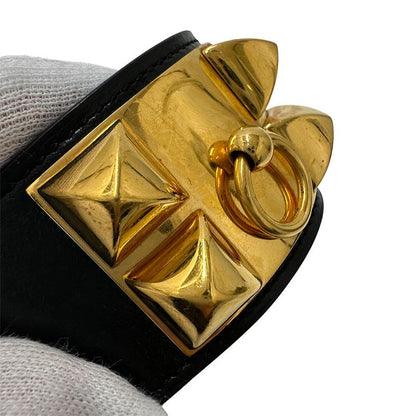Hermes Bangle Women's Branded Collierd Chien Calf Black Gold Hardware Size XS