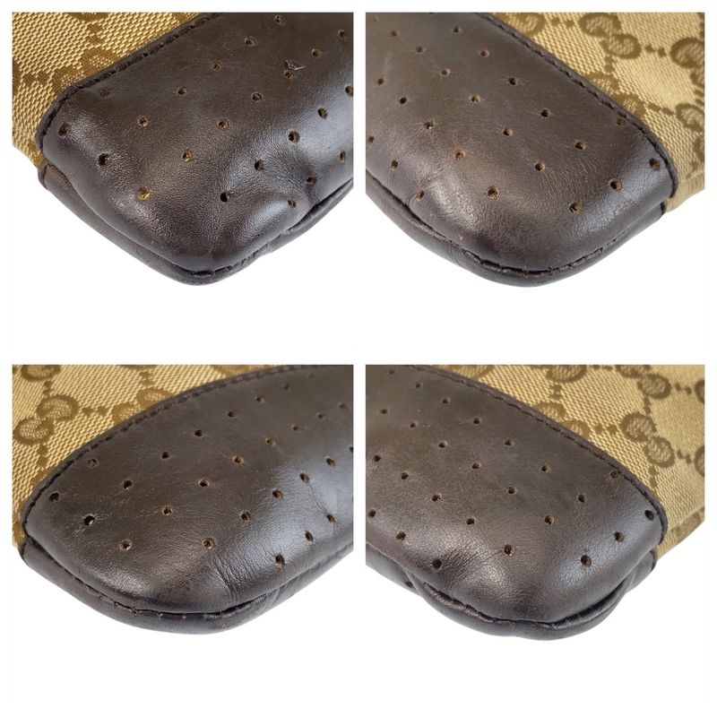 Gucci Beige Brown Silver Hardware GG Canvas/leather 145857 Shoulder Bag