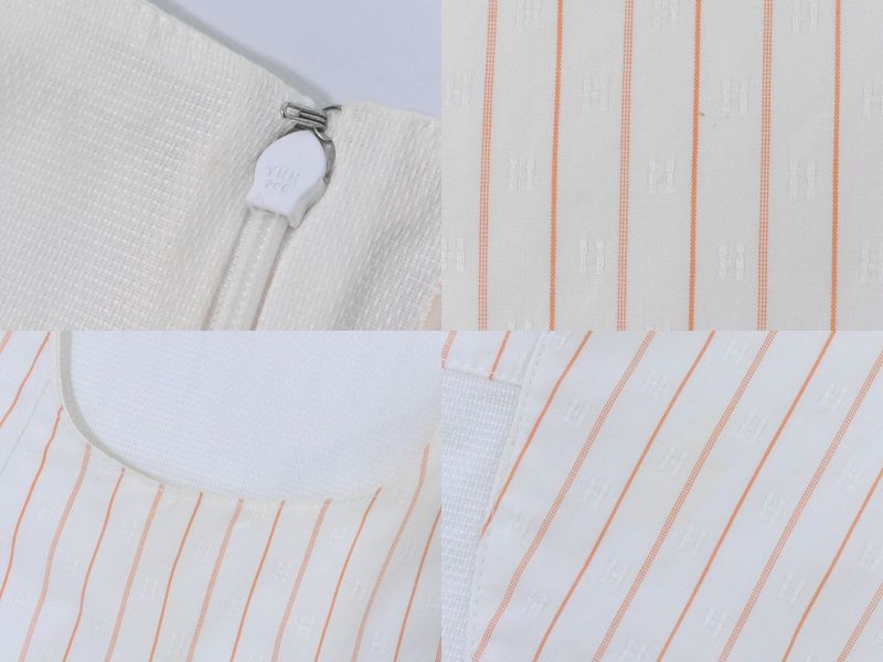 Authentic Hermes Striped Blouse Shirt Sleeveless Top 34 Cotton Ivory Orange