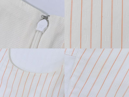 Authentic Hermes Striped Blouse Shirt Sleeveless Top 34 Cotton Ivory Orange