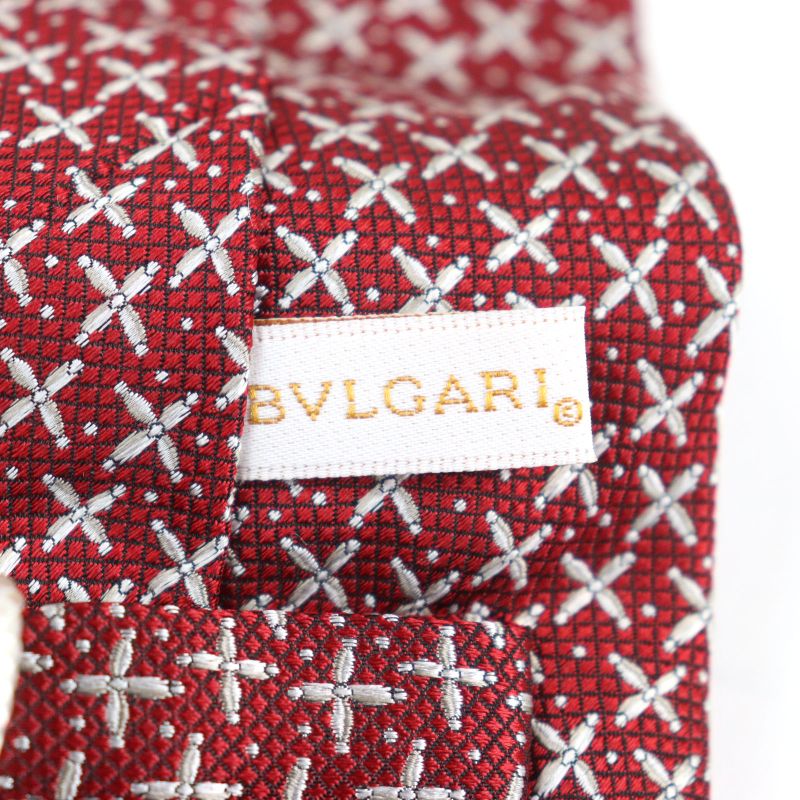 Bvlgari 100% Silk Sette Pieghe Wide Tie Tie Red All Over With Box Made In Italy