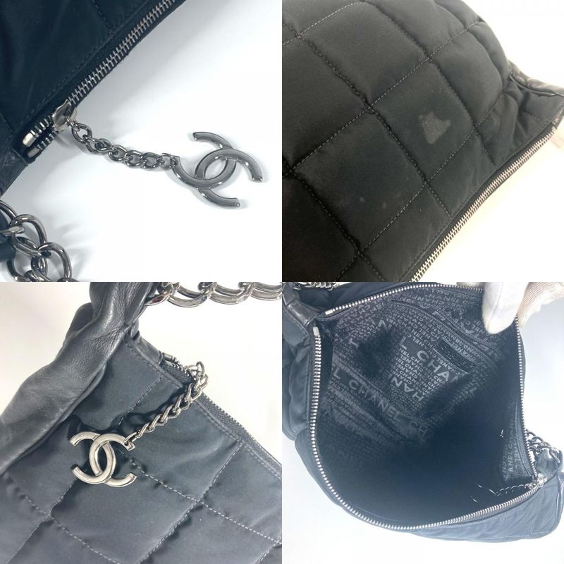 Chanel Shoulder Bag CC Coco Mark Choco Bar Leather / Nylon Black
