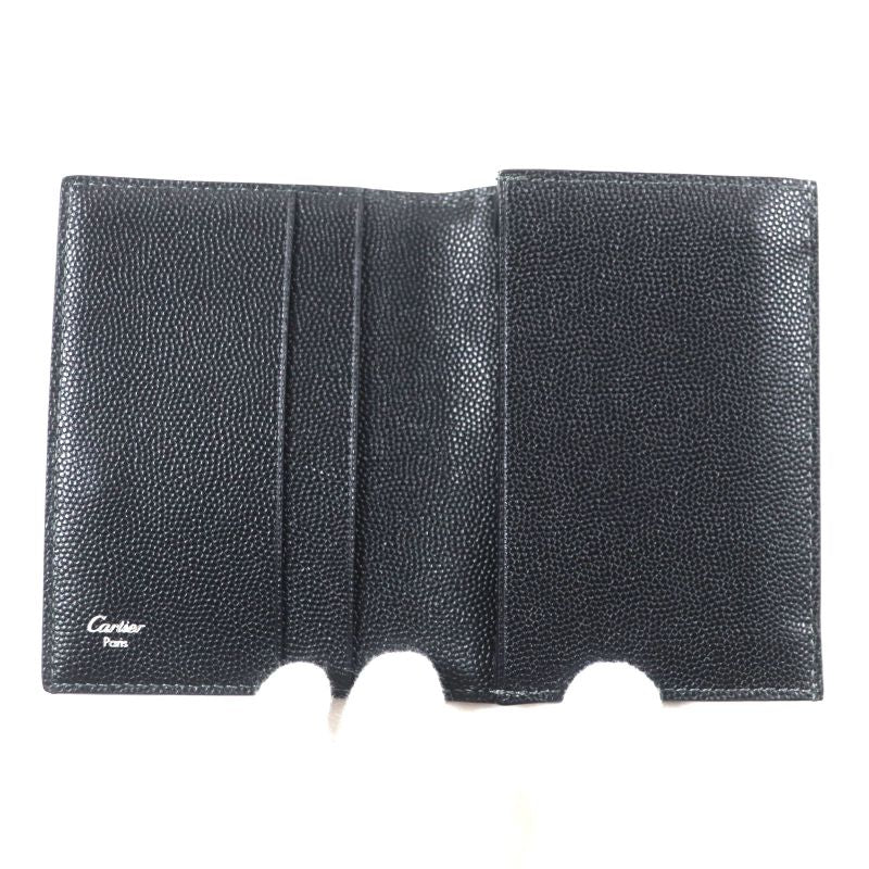 Cartier Santos Leather Logo Plate Fold Business Card Holder Pass Case Card