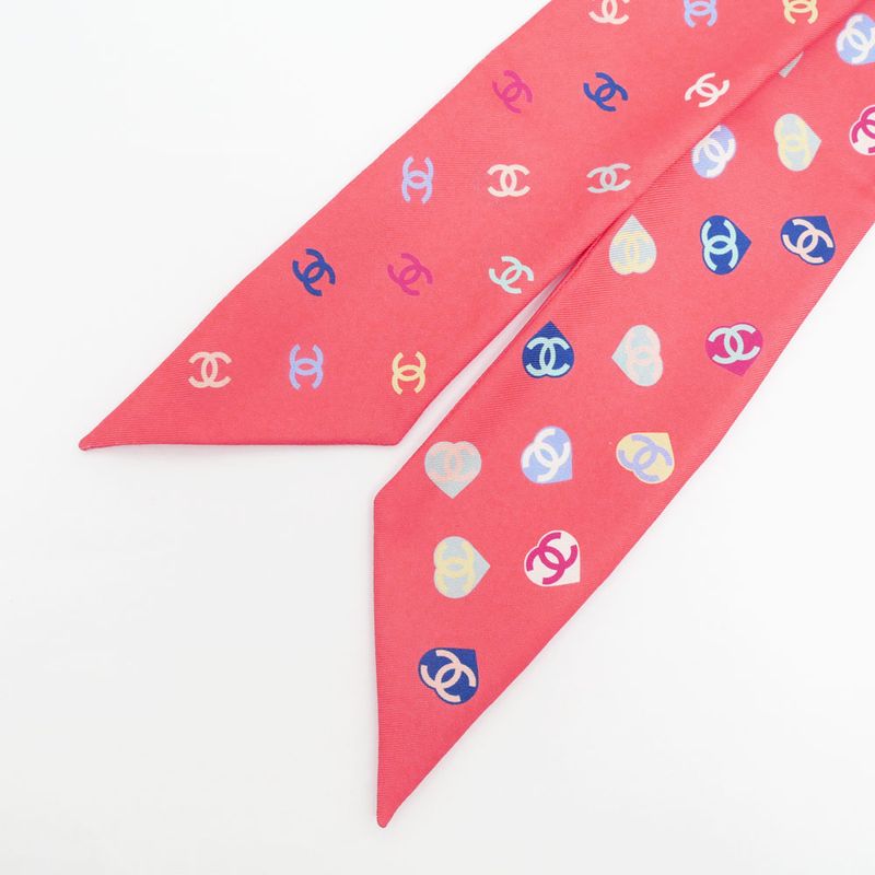 Chanel Headband Twill Pink Coco Mark 100% Silk Scarf Accessories