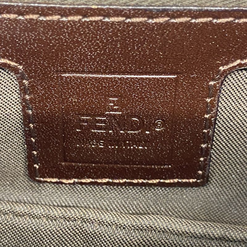 Fendi Handbag Zucca Nylon Canvas Brown Silver Hardware Women