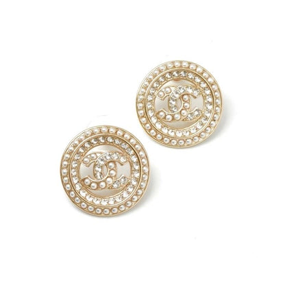 Chanel Earrings Earring Gold Coco Mark Round Rhinestone