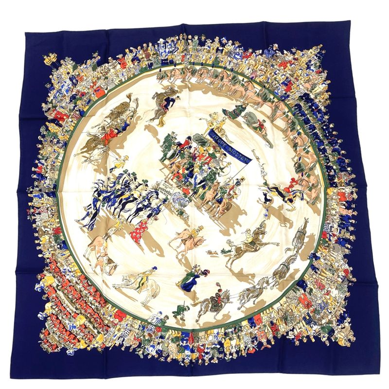 Hermes Carre 90 Cirque Molier Molie Circus Scarf Silk Navy