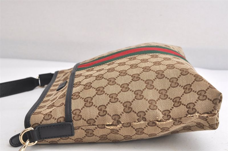 Gucci Web Sherry Line Shoulder Bag GG Canvas Leather 388926 Brown 3638n