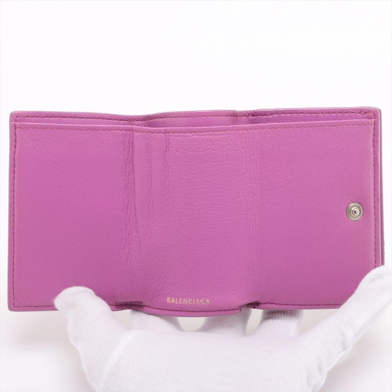 Balenciaga Logo Leather Mini Wallet Compact Wallet Cat 558208 Purple Made In
