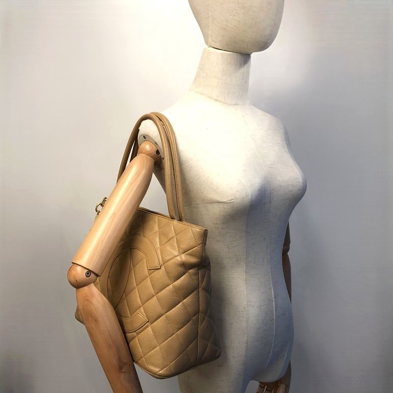Chanel Tote Shoulder Bag Coco Mark Matte Caviar Skin Beige Ladies