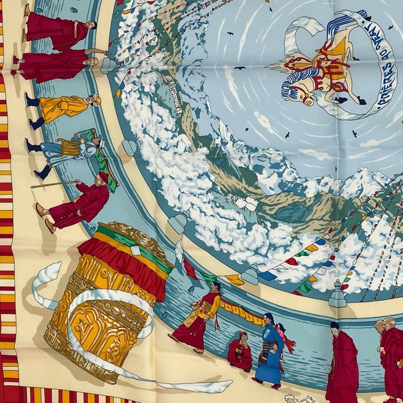 Hermes Carre 90 Prieres AU VENT Prayer In The Wind Silk Scarf Red