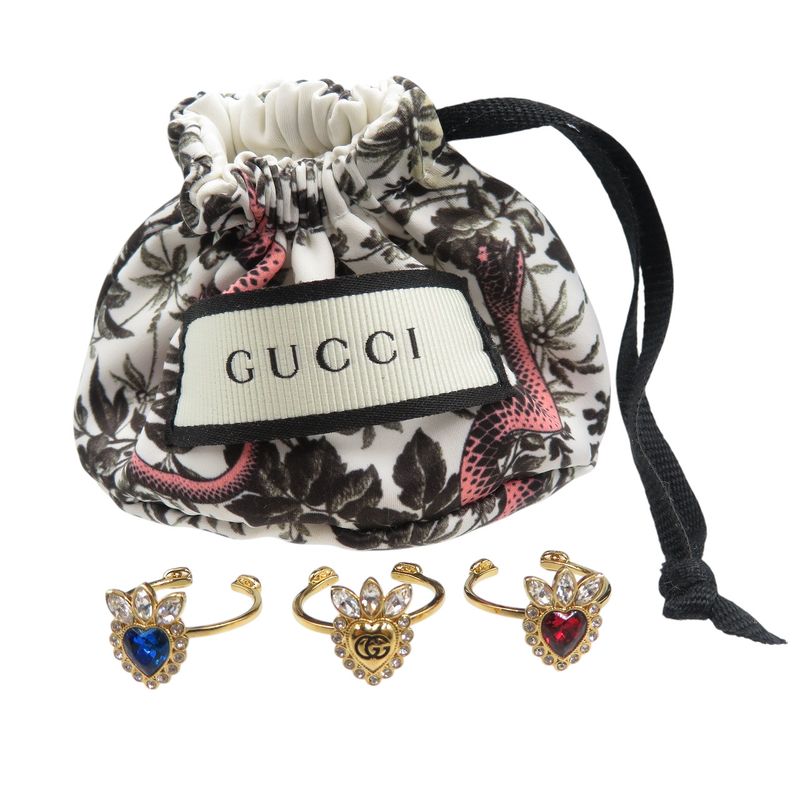 Gucci Crystal Heart 3strands 642102 GP Gold Red Blue Ring 1210 Gucci