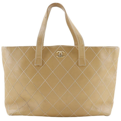 Chanel Wild Stitch Calf Beige Women's Tote Bag