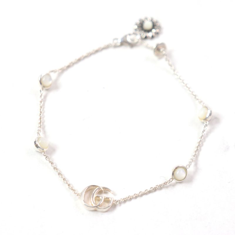  Gucci 527393 Double G Mother Of Pearl Bracelet Flower Chain Bracelet Sv925