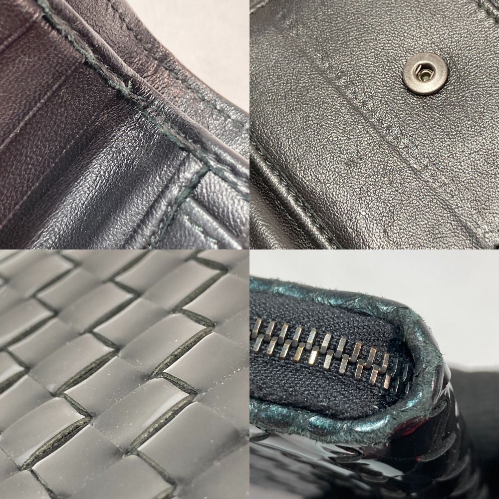 Bottega Veneta Intrecciato Round Zipper Wallet Black Enamel X