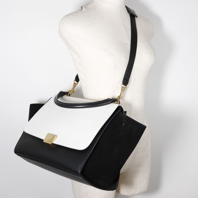 Celine Trapeze Medium 1695430ta Calf And Suede Black/white Ladies Handbag