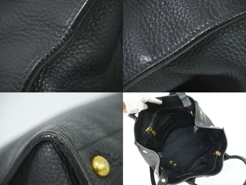 Authentic Prada Leather 2WAY Shoulder Bag Tote Handbag Pochette Black Bag