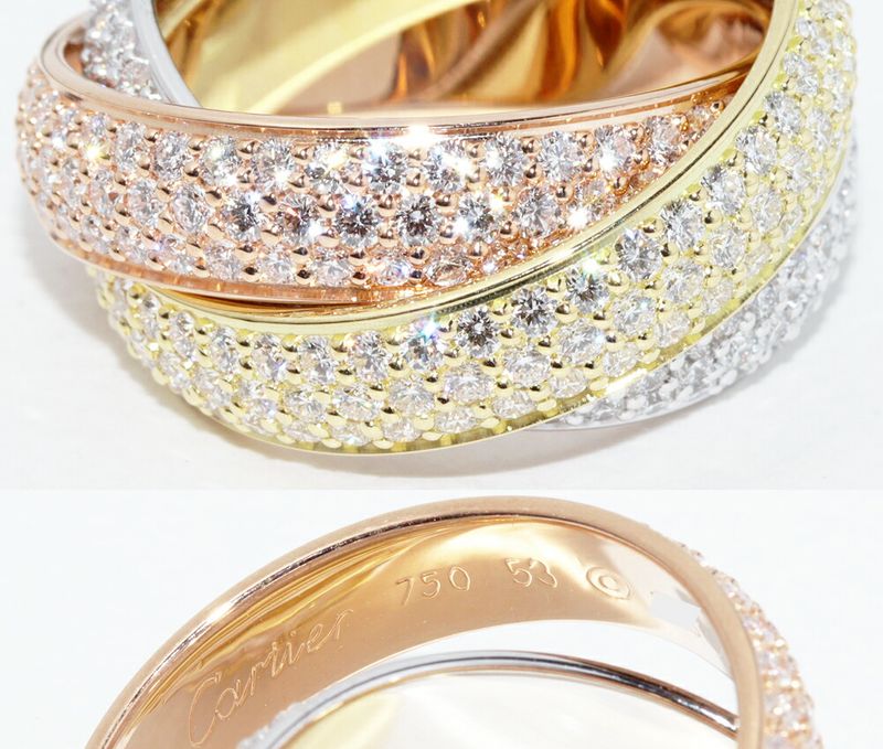 Cartier Rings 18K Yellow Gold 18K White Gold 18K Pink Gold Diamond Trinity Ring