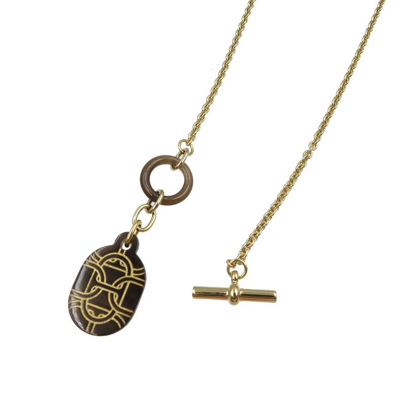 Hermes Chaine D'ancre Buffalo Horn Metal Brown Gold Necklace 1429 Hermes