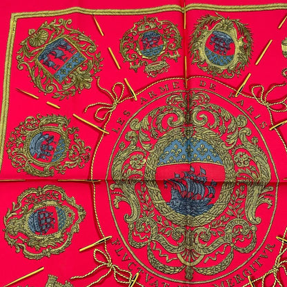 Hermes Les Armes De Paris Coat Of Arms Scarf Silk Red Multicolor