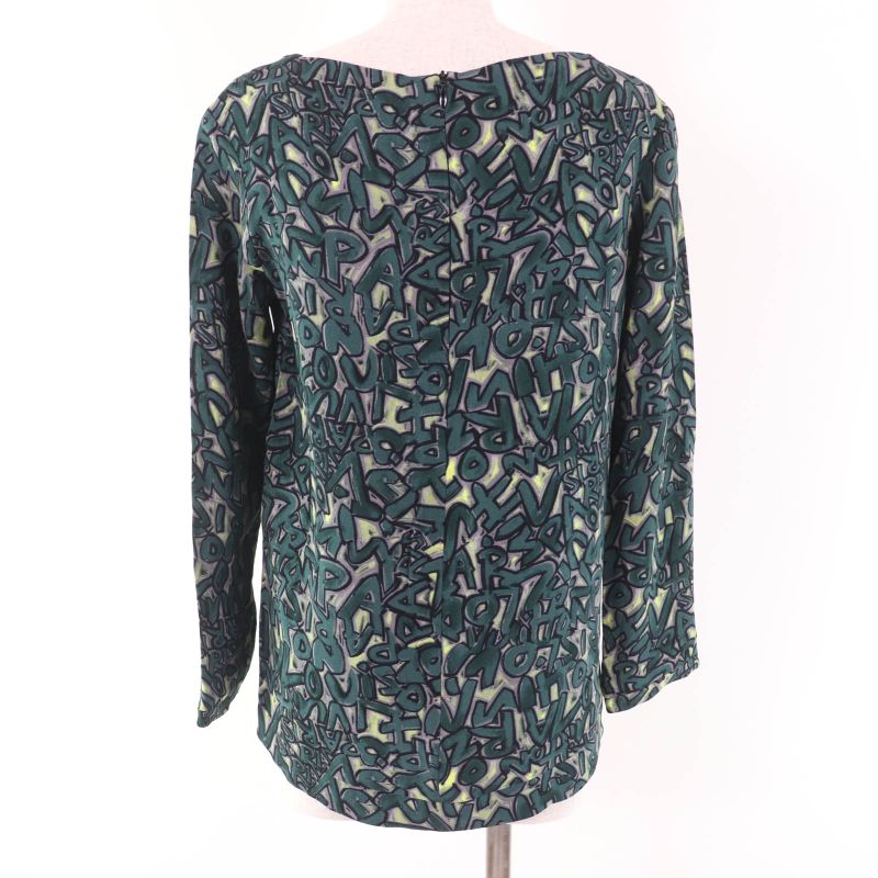 Louis Vuitton Graffiti Logo Long Sleeve Blouse Top Green 36 Made In France