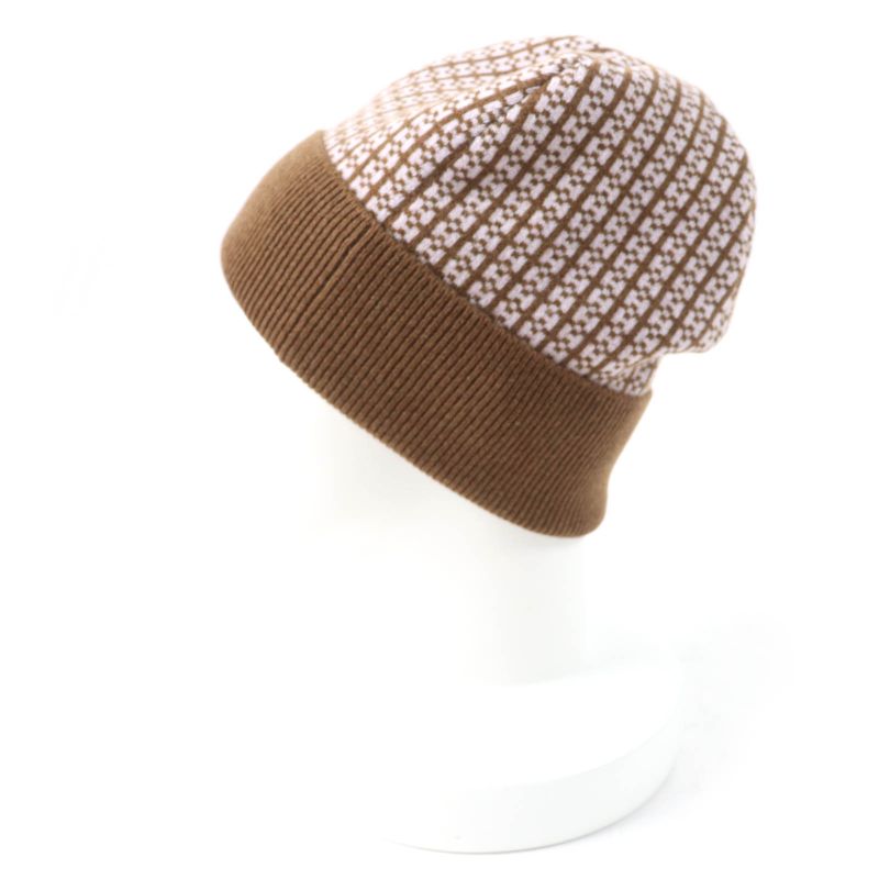 Hermes 100% Cashmere H Logo Knit Cap Knit Hat Brown L With Box Made In Italy