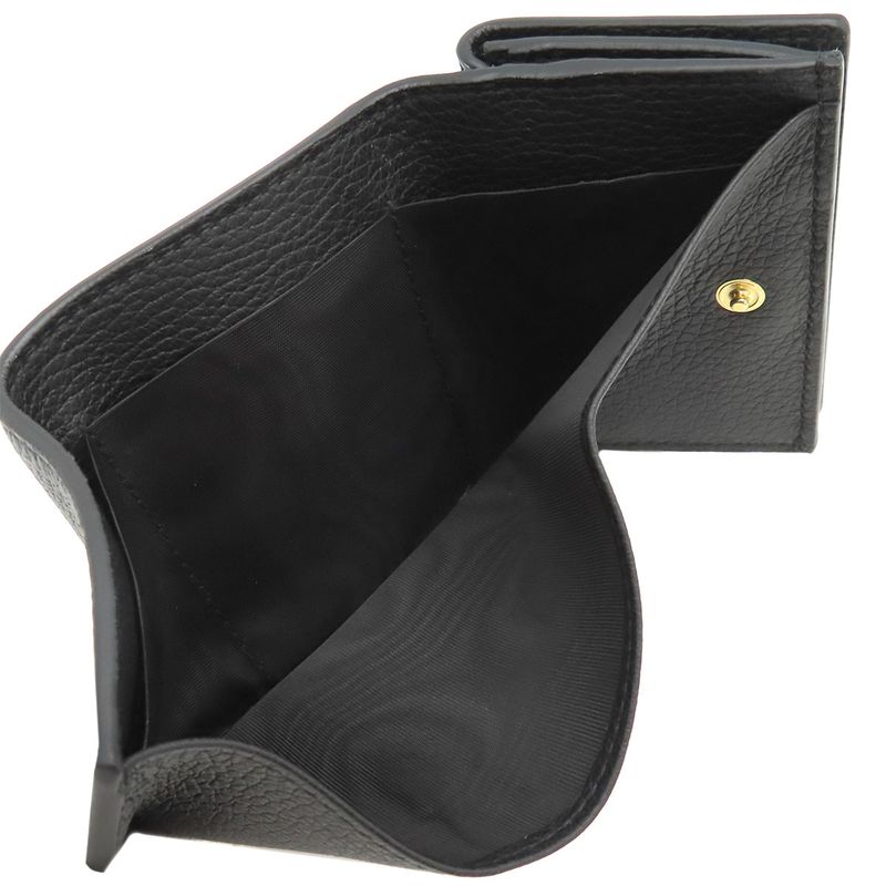 Gucci Trifold Wallet Logo Mini Wallet Leather Black Gold Hardware Black Compact