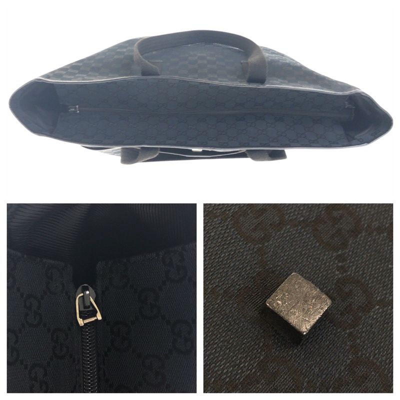 Gucci Black Silver Hardware GG Canvas/leather 90480 Tote Bag Shoulder Bag