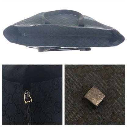 Gucci Black Silver Hardware GG Canvas/leather 90480 Tote Bag Shoulder Bag