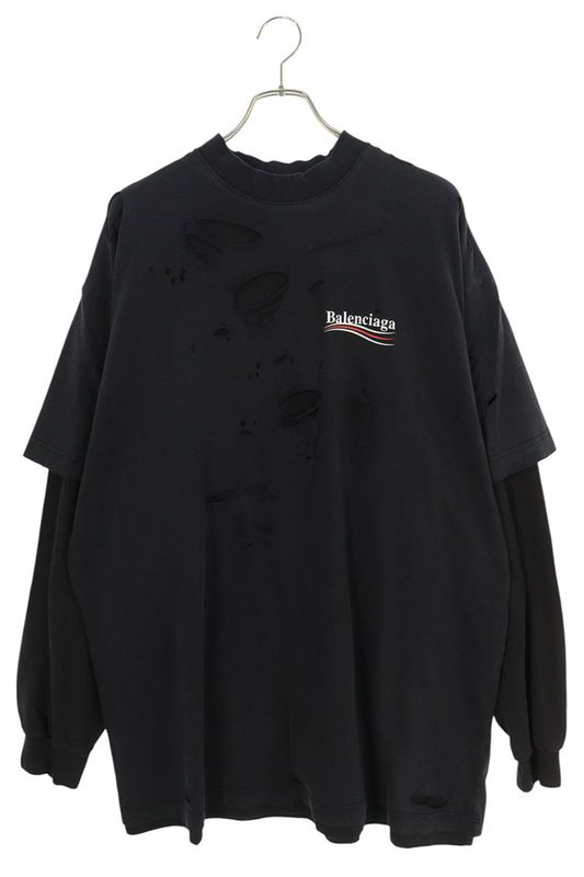Balenciaga 25SS 818555 Trvk8 Layered Crash Cambane Logo Long Sleeve Cut And