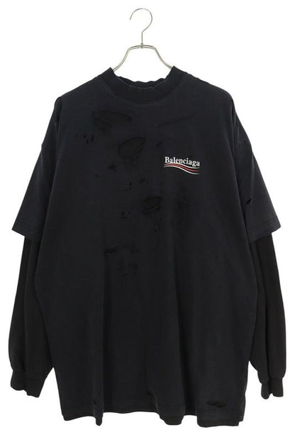 Balenciaga 25SS 818555 Trvk8 Layered Crash Cambane Logo Long Sleeve Cut And