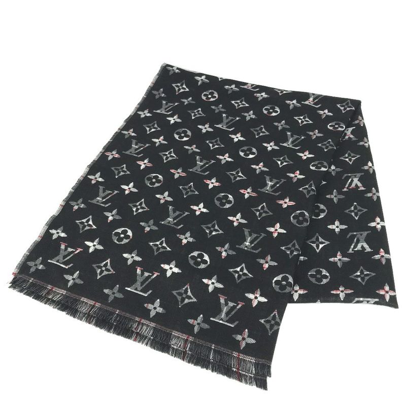 Louis Vuitton Shawl Etoile Check With Louis M76051 Wool Black