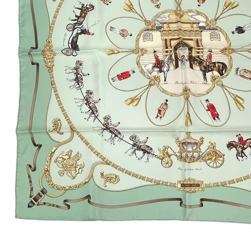 Hermes Carré 90 THE Royal MEWS Royal Stable Scarf Silk Green With Box