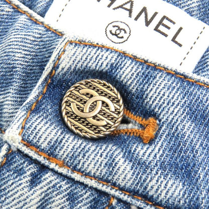 CHANEL P60217v46019 100% Cotton Coco Mark Button Damaged Tulle Cropped Denim