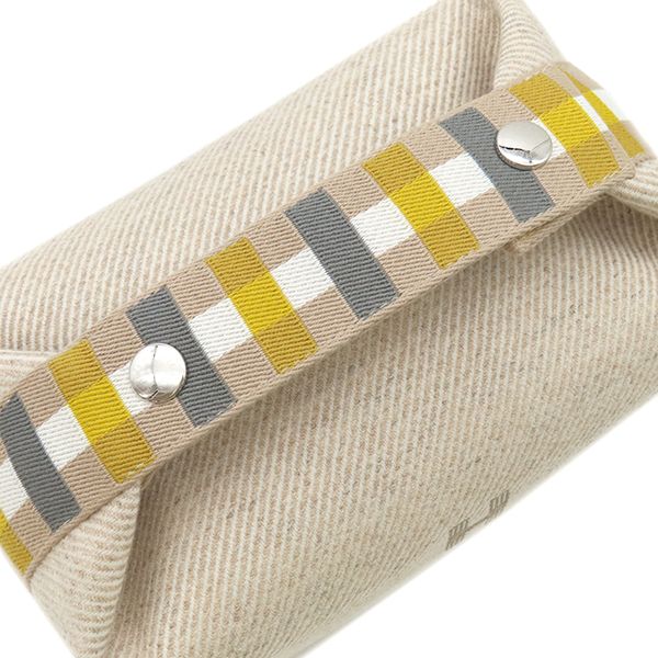 Hermes Pouch Brid a Black Au Carré PM Wool Sègre Silver Hardware Handbag Vanity