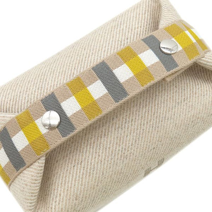 Hermes Pouch Brid a Black Au Carré PM Wool Sègre Silver Hardware Handbag Vanity