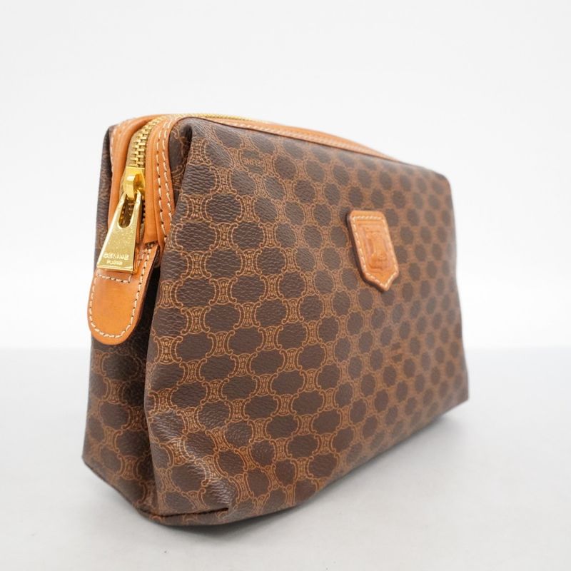 Celine Pouch Macadam PVC Brown Gold Hardware Women