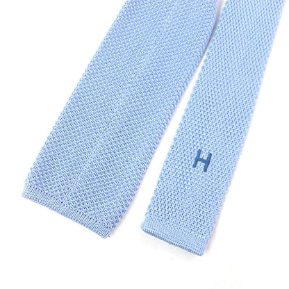 Hermes Tête À Tête Écestre Silk Horse Print Hose H Logo Knit Tie Light Blue