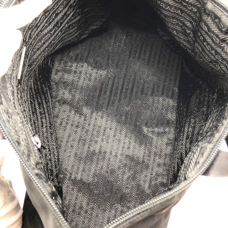 Prada Nylon Tote Handbag Triangle Plate Logo A4 Compartment Black Ladies Men