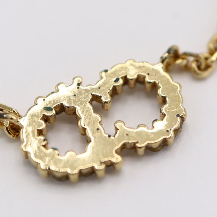 Christian DIOR Necklace CD Logo Faux Pearl Approx 4.3g Gold Color Accessory