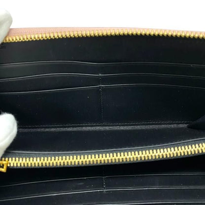 Loewe Linen Zip Wallet Long Wallet Round Zipper Anagram Leather Pink Beige