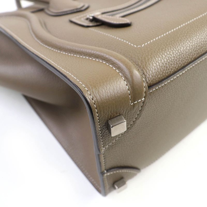 Celine 18979 Luggage Micro Shopper Drummed Calfskin Handbag With Sri Glaze