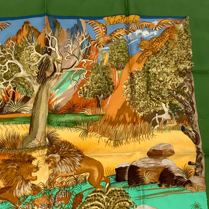 Hermes Carre 90 Nuba Mountain Nuba Mountain Scarf 100% Green Silk