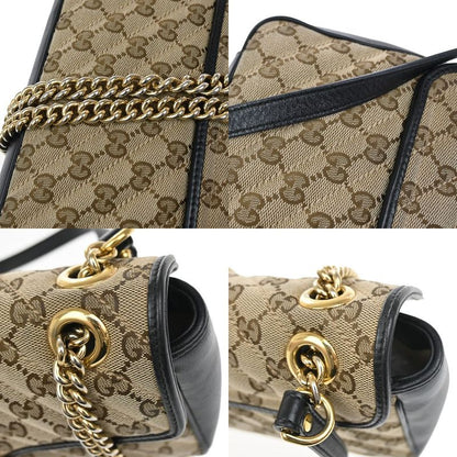 Gucci Marmont Chain Shoulder Bag Canvas Leather Beige Black 631ka861