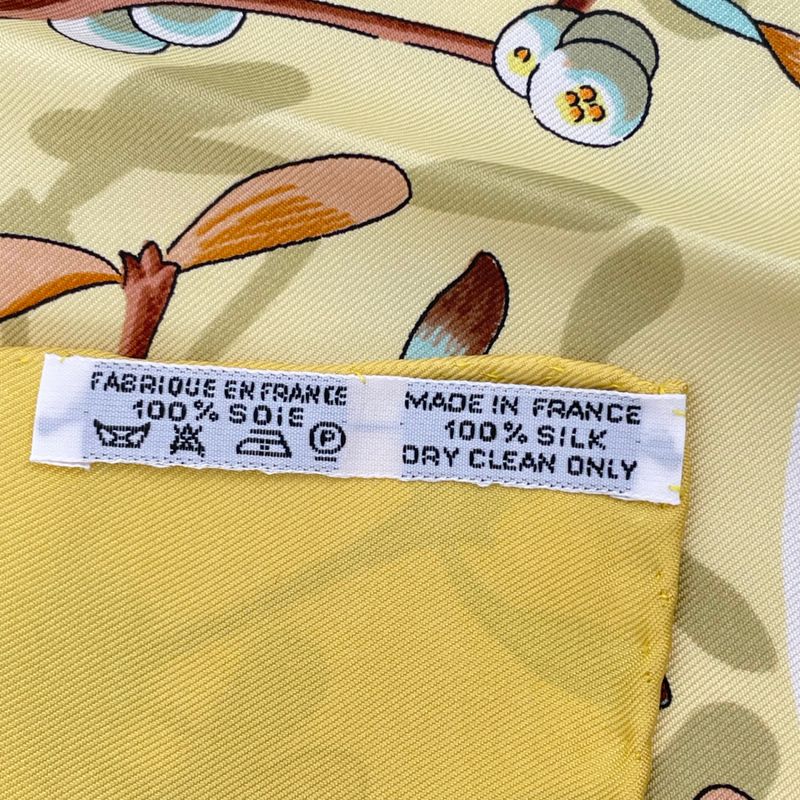 Hermes Carre 90 Neige D'antan Last Year's Snow Yellow 100% Silk Scarf