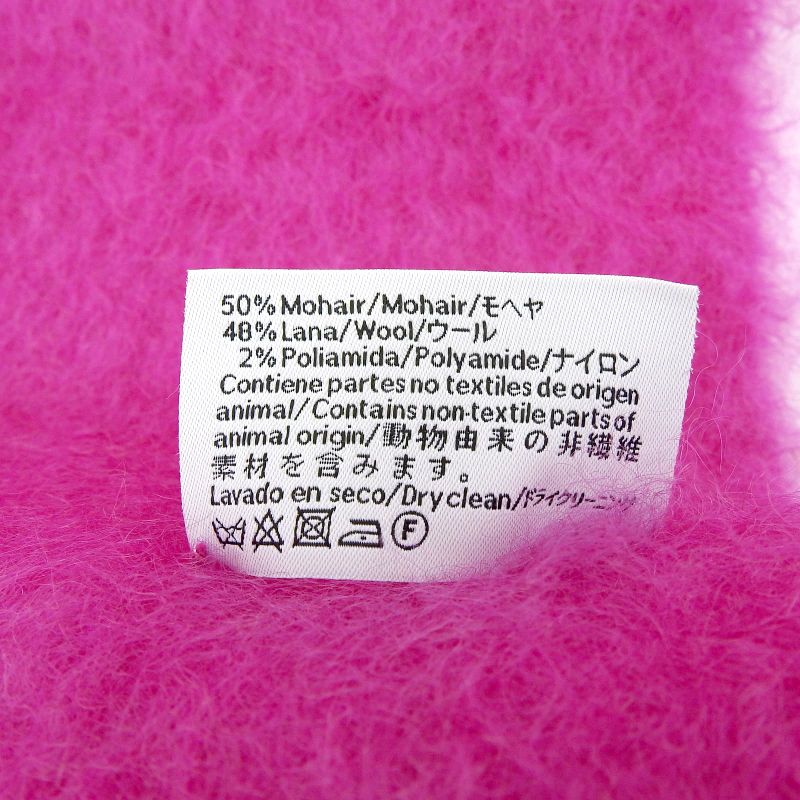 LOEWE Mohair Wool Anagram Leather Patch Fringed Scarf Pink Made In Spain