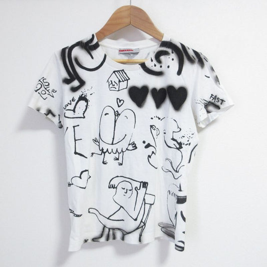 Good Prada Adam Neate Graphic Print Short Sleeve T-Shirt Cut and Sewn S White