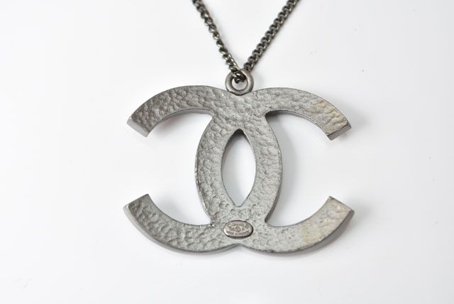 Chanel Necklace Pendant Chanel Coco Mark CC Rhinestone Gunmetal Red